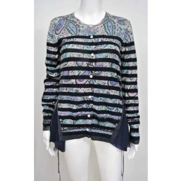 SAKAI Stripe Paisley Corset Side Cardigan Sweater - Picture 1 of 4